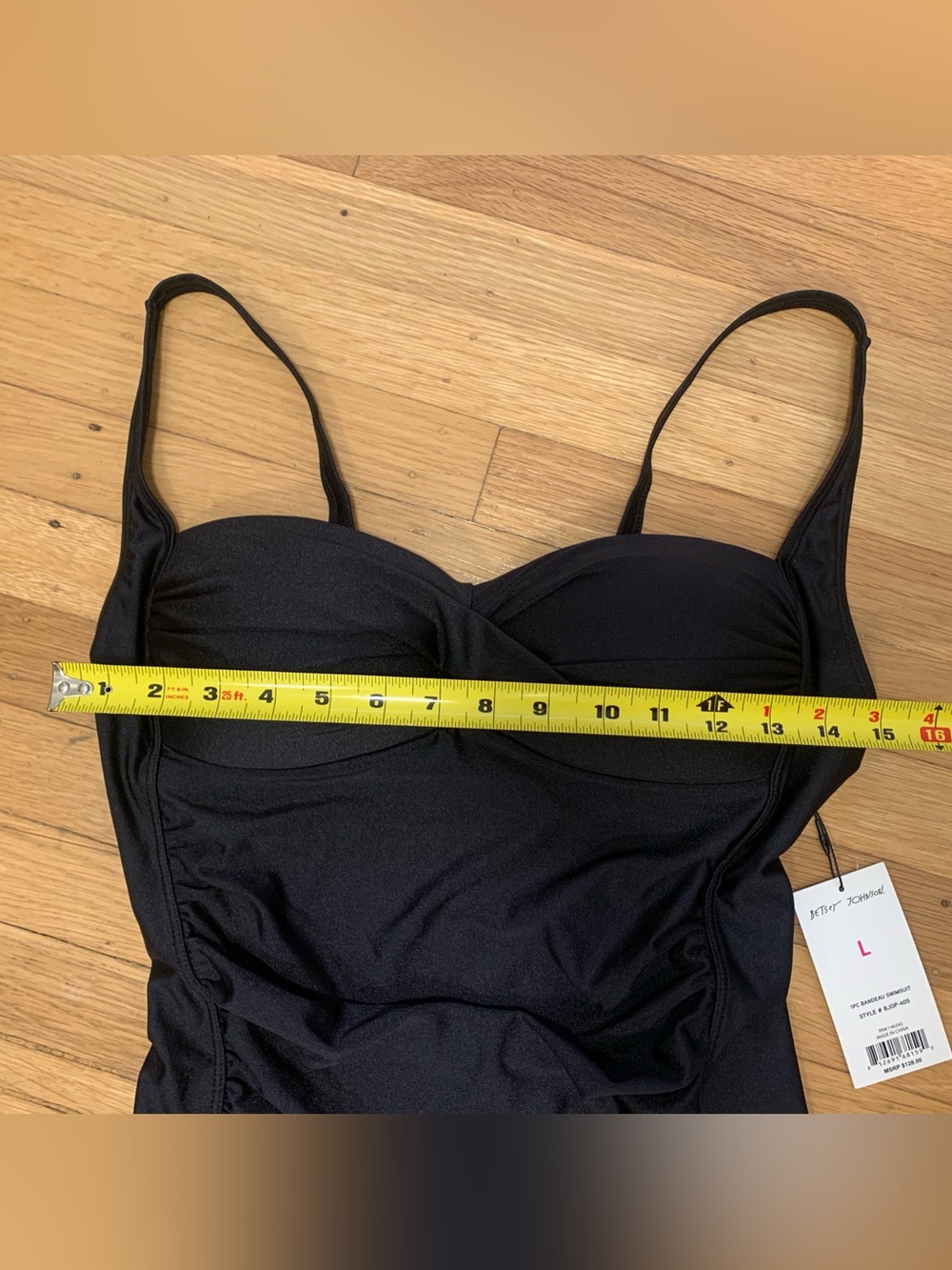NWT BETSEY JOHNSON BLACK 1-Piece Bandeau Style Swimsuit in Size L - Picture 9 of 13